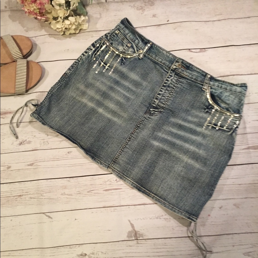Apollo Jeans Embellished Denim Skirt w/ Side-Ties